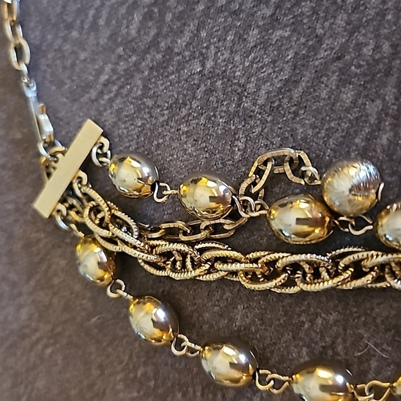 VTG 1960s Goldtone Layered Beaded Chain Holiday Necklace - Picture 3 of 7